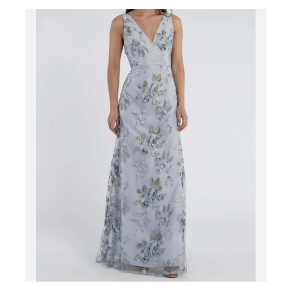 JENNY YOO Tatum blue gray floral maxi dress sz 18